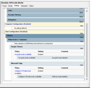 disable in private mode configure settings